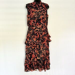 Saloni Dress Size 8 Women’s The Fleur 100% Silk Black Red Gold EUC